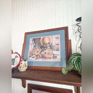 Vintage Sambataro feminine art print and wood frame